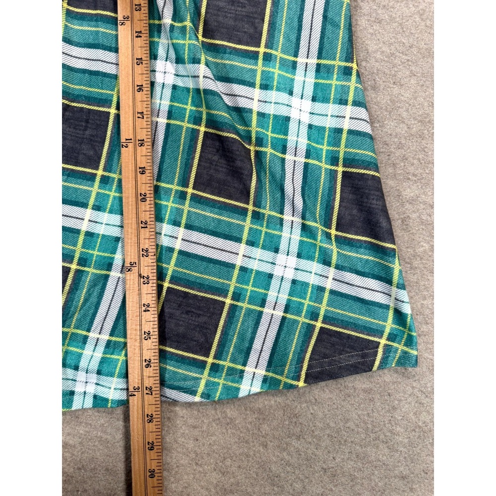 Rose Gal Womens 22 Plaid Stretch V Neck High Low Hem Blouse Top Green Multi - Picture 10 of 14
